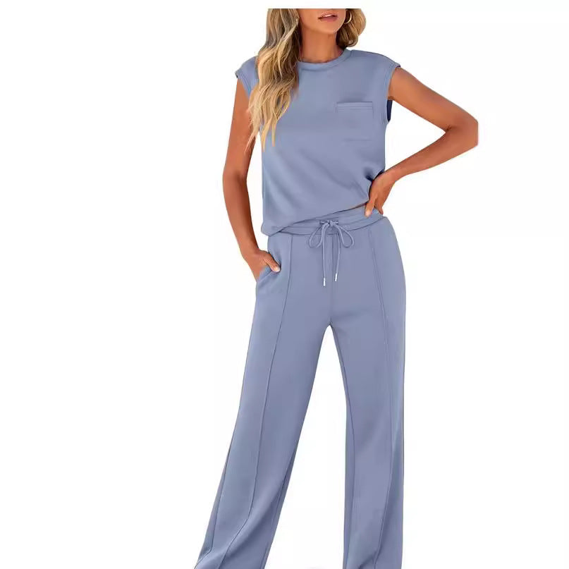 Women’s Two-Piece Set – Sleeveless Top and Pants – Relaxed Fit – Soft Cotton Blend
