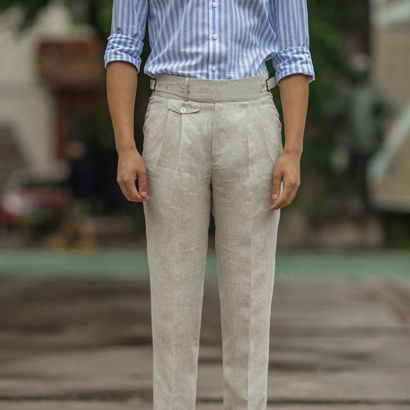 Men’s Tailored Trousers – Slim Fit – High Waist – Pleated Front – Breathable Blend