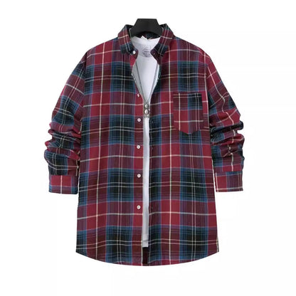 Men’s Checked Shirt – Oversized Fit – Cotton – Long Sleeve with Chest Pocket