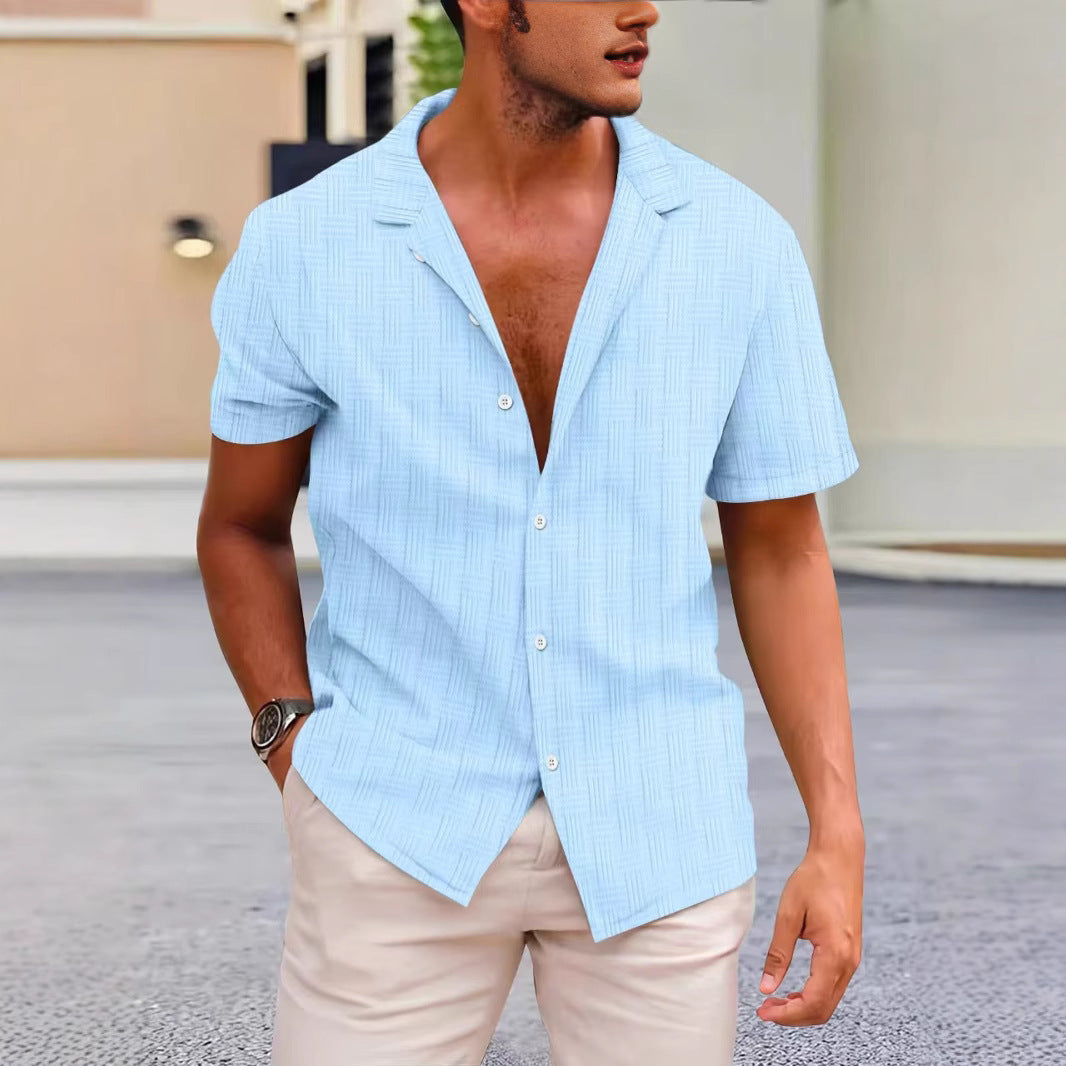 Men’s Short Sleeve Shirt – Cotton Linen Blend – Classic Fit – Button-Up Casual Wear