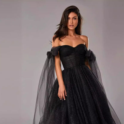 Women’s Evening Dress – A-Line Silhouette – Sheer Overlay – Backless – Fitted Bodice