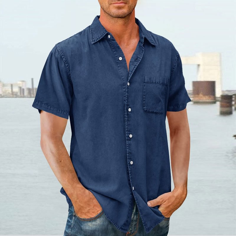 Men’s Short Sleeve Shirt – Relaxed Fit – Button Front – Natural Fibers – Chest Pocket