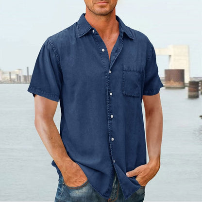 Men’s Short Sleeve Shirt – Relaxed Fit – Button Front – Natural Fibers – Chest Pocket