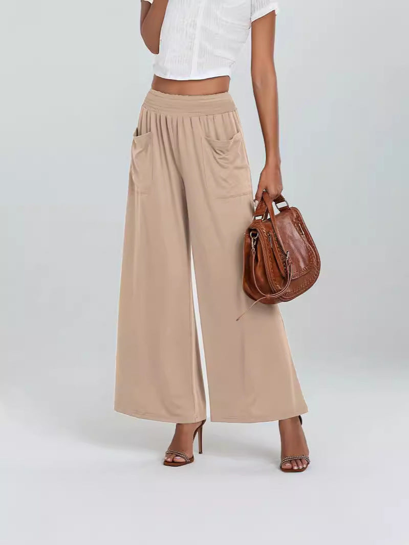 Women’s Wide-Leg Pants – High Waist – Elastic Waistband – Breathable Lightweight Fabric