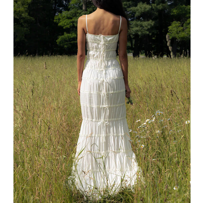 Women’s Evening Dress – Fitted Bodice – Spaghetti Straps – Floor-Length Chiffon Skirt