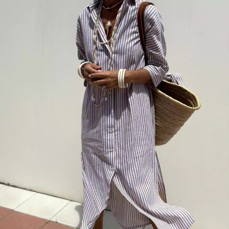 Women’s Shirt Dress – Relaxed Fit – Button Down – Midi Length – Breathable Blend
