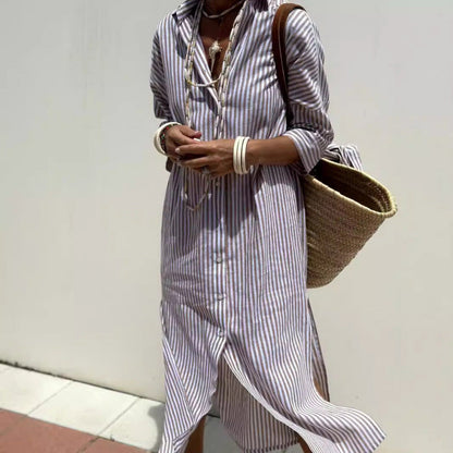 Women’s Shirt Dress – Relaxed Fit – Button Down – Midi Length – Breathable Blend