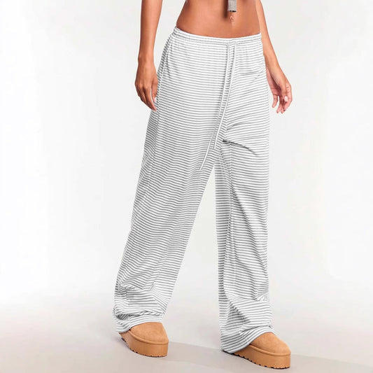 Women’s Casual Pants – Cotton Blend – Relaxed Fit – Drawstring Waist – Vertical Stripes