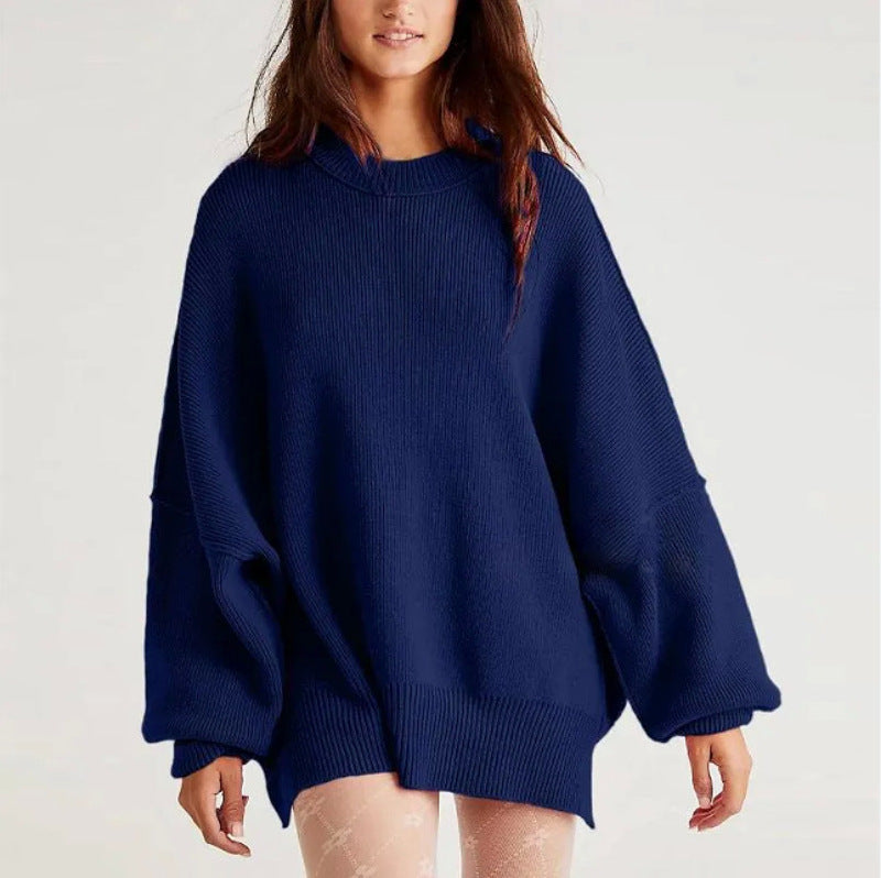 Women’s Pullover Knit Sweater – Oversized Fit – Long Sleeve – Side Slits – Textured Knit
