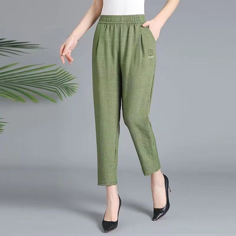 Women’s Tapered Pants – Relaxed Fit – Lightweight Cotton – Elastic High Waist – Full Length