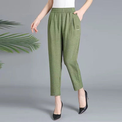 Women’s Tapered Pants – Relaxed Fit – Lightweight Cotton – Elastic High Waist – Full Length