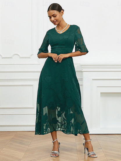 Women’s Maxi Dress – Lace Floral – V-Neck – Flutter Sleeve – Semi-Formal Fit