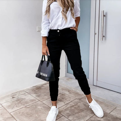 Women’s Tapered Pants – Slim Fit – Cotton Blend – Elastic Cuffs