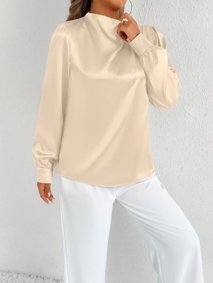 Women’s Blouse – Relaxed Fit – High Neck – Long Sleeve – Luxury Fabric – Minimalist Style