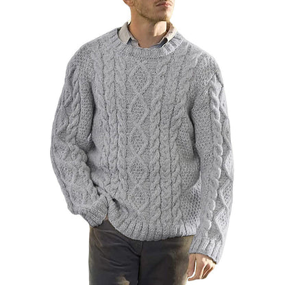 Men’s Sweater – Chunky Cable Knit – Oversized Fit – Ribbed Round Neck Pullover