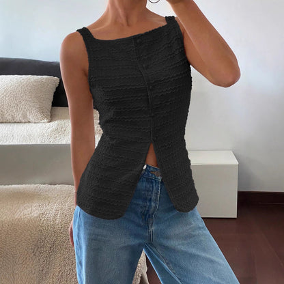 Women’s Tank Top – Slim Fit – Ribbed Texture – Front Seam – Sleeveless Casual Wear
