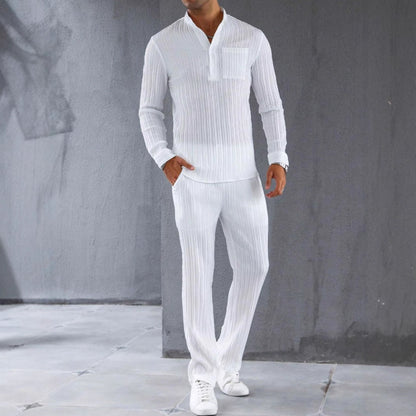 Men’s Shirt and Pants Set – Slim Fit – Ribbed Texture – Lightweight Breathable Fabric