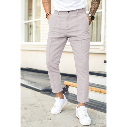 Men’s Casual Trousers – Slim Fit – Double Pleat Front – Ankle Length – Belt Loop Waist