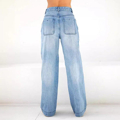 Women’s Jeans – High Waist – Wide Leg – Relaxed Fit – Full Length Cotton Denim