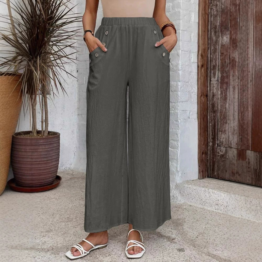 Women’s Cropped Pants – Wide Leg – Elastic Waist – Soft Lightweight Woven Fabric