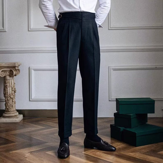 Men’s Dress Pants – Wool Blend – High Waist – Pleated Front – Tailored Straight Leg