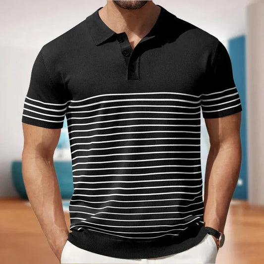 Men’s Polo Shirt – Classic Fit – Soft Knit – Short Sleeve – Striped Ribbed Hem