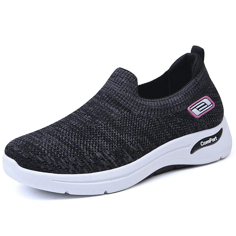 Women’s Slip-On Sneakers – Knit Upper – Cushioned Sole – Low-Top Casual Fit