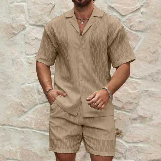 Men’s Two-Piece Set – Lightweight Cotton – Relaxed Fit – Button-Up Shirt and Shorts