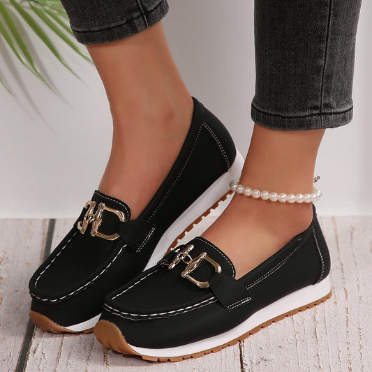 Women’s Platform Sneakers – Slip-On Style – Chain Detail – Moc Toe – Casual Fit