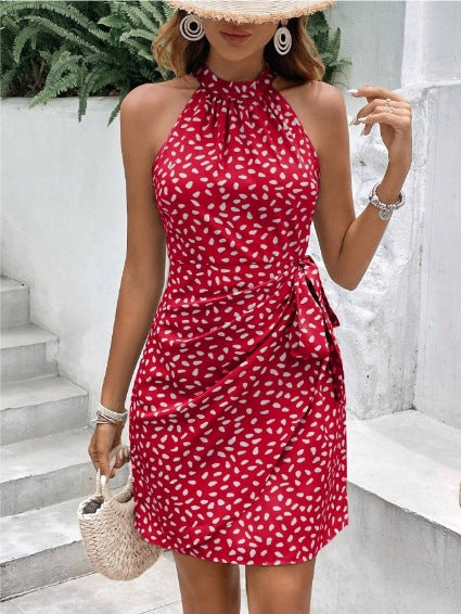 Women’s Wrap Dress – Halter Neck – Fitted Mini – Ruched Luxury Fabric – Sleeveless
