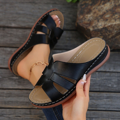 Women’s Wedge Slide Sandals – Open Toe – Cut-Out Design – Casual Everyday Comfort