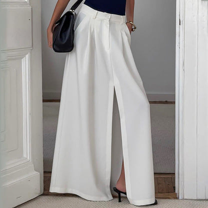 Women’s A-Line Skirt – High Waist – Front Slit – Belt Loop – Full Length –Elegance