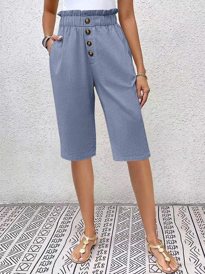 Women’s Knee-Length Shorts – Lightweight Linen – High Waist Paperbag – Relaxed Fit