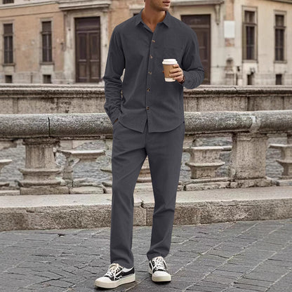 Men’s Corduroy Shirt and Pants Set – Relaxed Fit – Button-Up – Straight Leg Casual