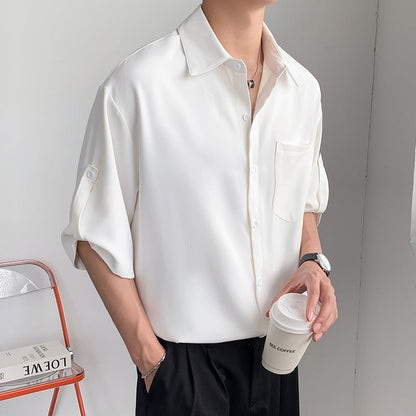 Men’s Short Sleeve Shirt – Lightweight Silk-Like Fabric – Relaxed Fit – Button-Up