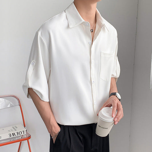 Men’s Short Sleeve Shirt – Lightweight Silk-Like Fabric – Relaxed Fit – Button-Up