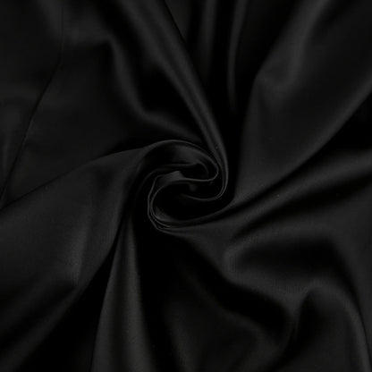 Women’s Satin Mini Dress – Form-Fitting – Stand Collar – Bell Sleeve – Slit Hem