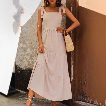 Women’s A-Line Dress – Lightweight Cotton – Tiered Midi – Adjustable Sleeveless Fit