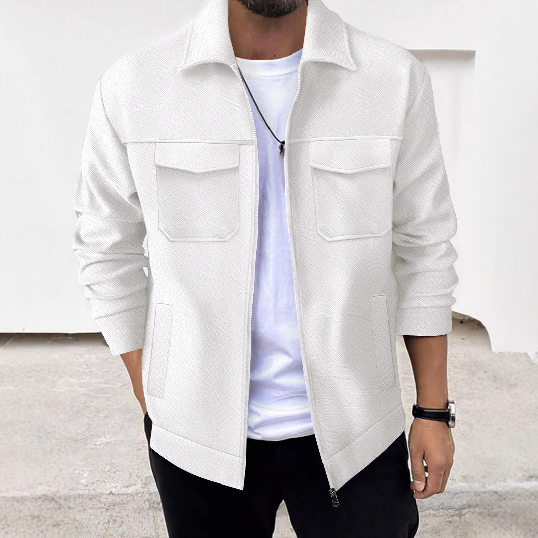 Men’s Cargo Jacket – Tailored Fit – Cotton Blend – Multi Pocket Zip Front Design