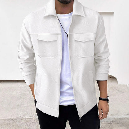 Men’s Cargo Jacket – Tailored Fit – Cotton Blend – Multi Pocket Zip Front Design