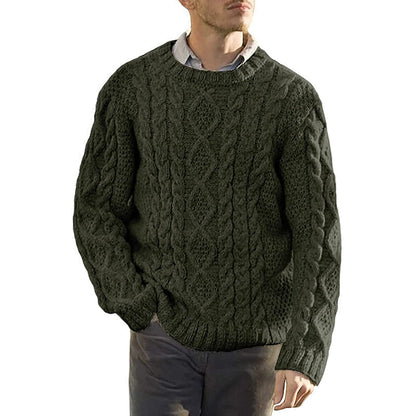Men’s Sweater – Chunky Cable Knit – Oversized Fit – Ribbed Round Neck Pullover