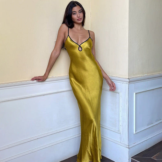 Women’s Slip Dress – Satin – Slim Fit – Spaghetti Straps – Backless Formal Wear