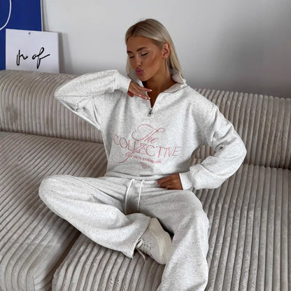 Women’s Sweatshirt – Oversized Fit – Stand Collar Zip – Embroidered Front