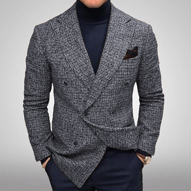 Men’s Blazer – Tweed Fabric – Tailored Fit – Double Breasted – Peak Lapel Formal Wear