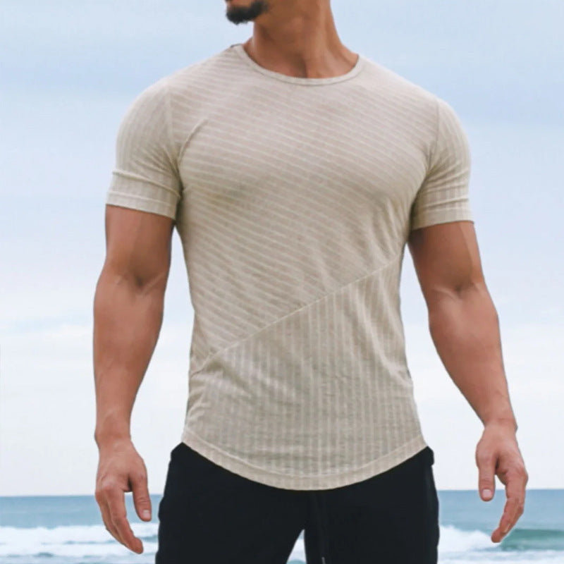 Men’s T-Shirt – Slim Fit – Cotton Blend – Crew Neck – Short Sleeve – Striped Casual Wear
