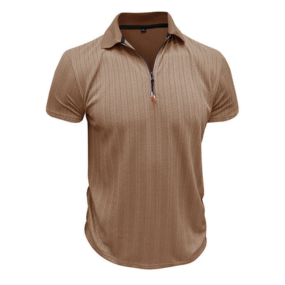 Men’s Polo Shirt – Ribbed Knit – Zipper Neck – High Collar – Standard Fit – Short Sleeve