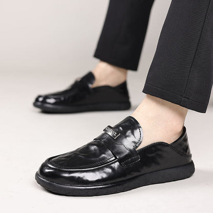 Men’s Loafers – Leather Slip-On – Rubber Sole – Decorative Strap – Business Casual