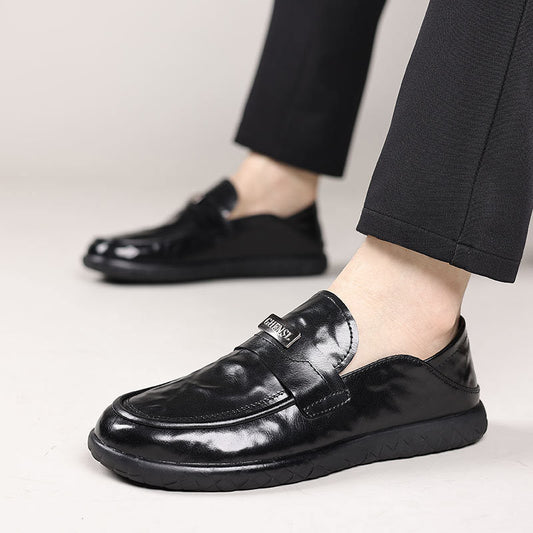 Men’s Loafers – Leather Slip-On – Rubber Sole – Decorative Strap – Business Casual