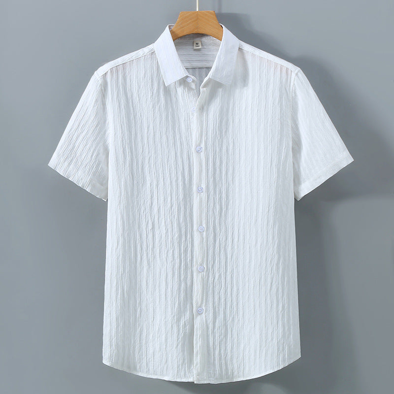 Men’s Button-Down Shirt – Relaxed Fit – Breathable Blend – Short Sleeve – Textured Finish
