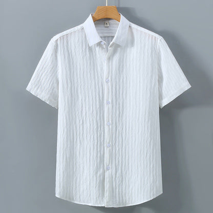 Men’s Button-Down Shirt – Relaxed Fit – Breathable Blend – Short Sleeve – Textured Finish